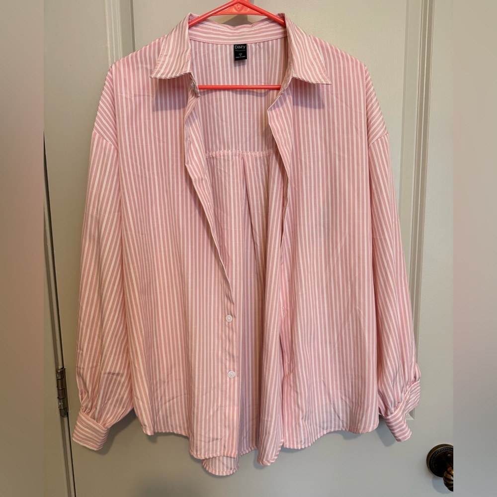 Dazy pink and white oversized button up